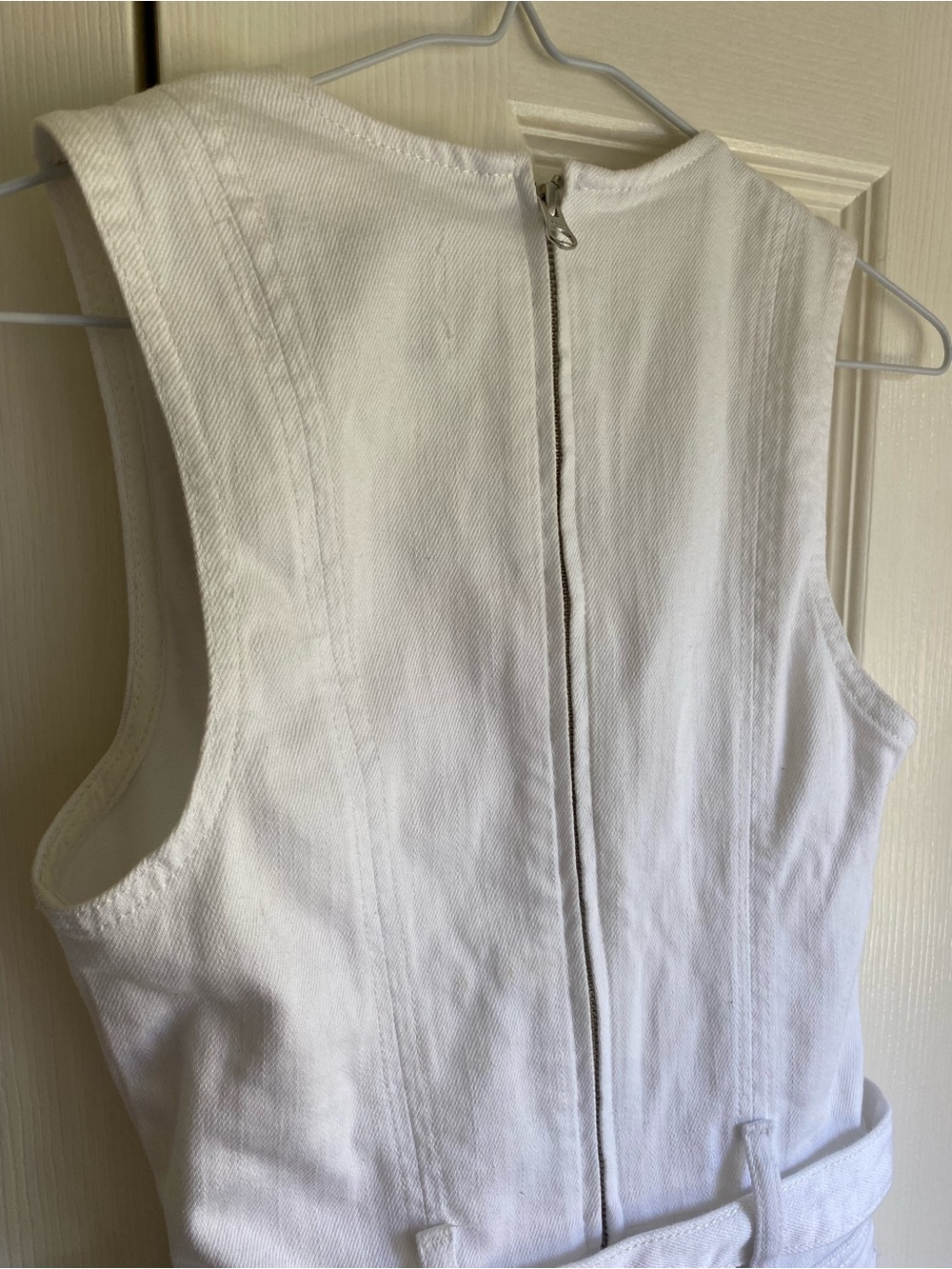 7 For All Mankind White Sleeveless V-Neck Belted Denim Mini Dress XS - Picture 5 of 6
